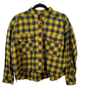 BDG‎ Yellow and Blue Long Sleeve Button Down Flannel High Low Size Medium